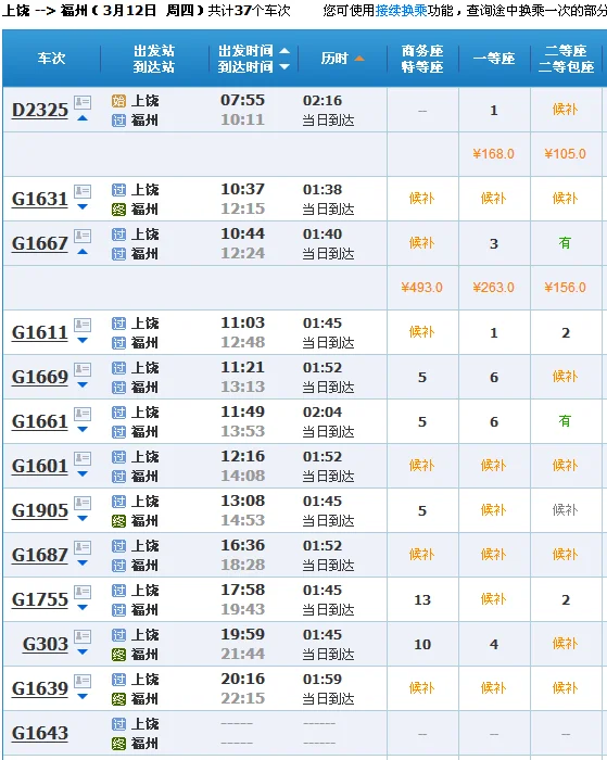 明天福州到上饶的高铁g330始发站是福州北还是福州南（福州到上饶高铁时刻表）4