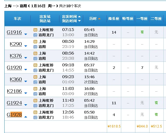 上海虹桥到西安新增开的高铁列车的具体时间表（g1928高铁时刻表）5