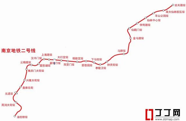 南京地铁2号线的路线图(南京东站到地铁二号线云锦路)2