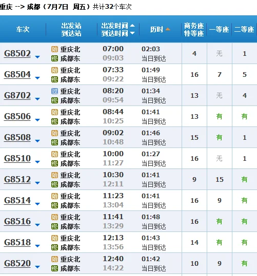 成渝高铁时刻表查询(成渝高铁沿线)1