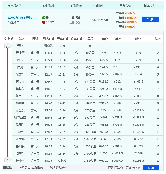 高铁1296停靠站（天津到鹤壁的高铁）2