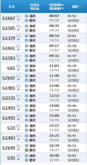 高铁g1503时刻表停靠哪些站(湖州到衢州高铁)2