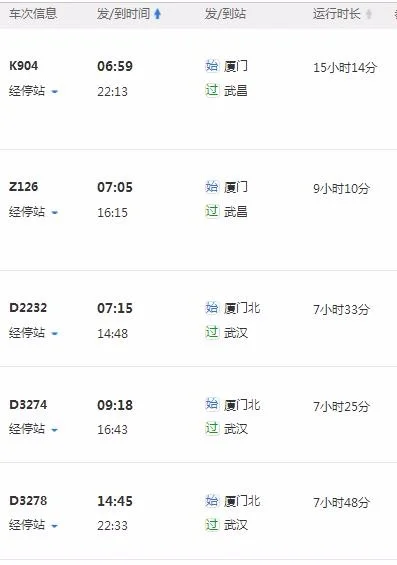 厦门至武汉动车高铁途经哪些站（厦门到武汉高铁）2