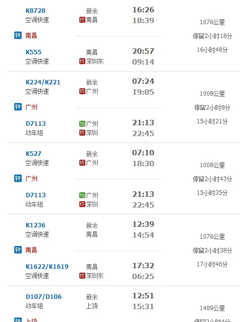 深圳北站到新余站的动车高铁有哪些（新余至深圳高铁）