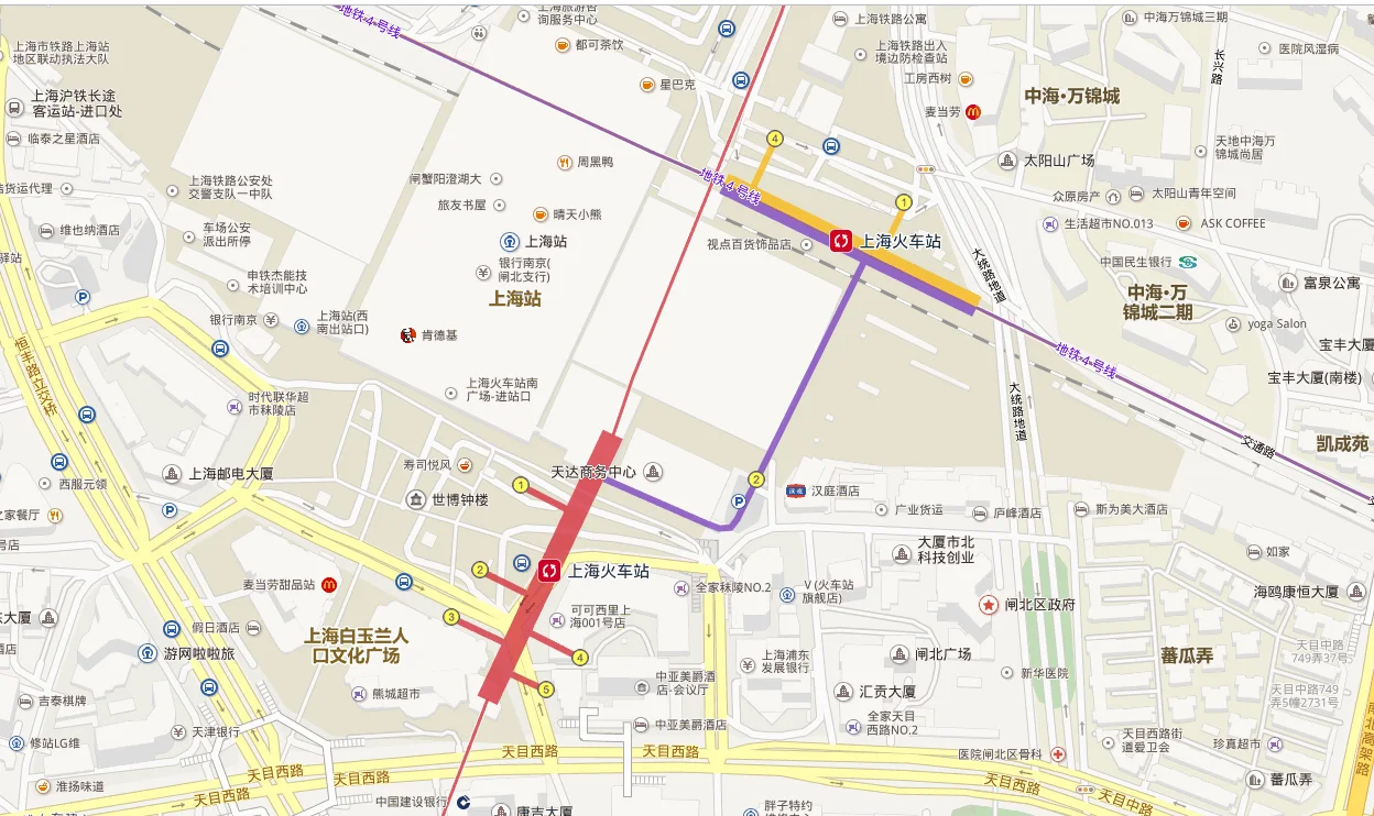 上海火车站北广场附近有几号地铁(上海火车站北广场地铁4号线地铁线路图)