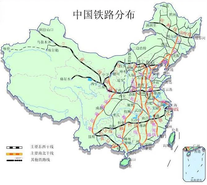 中国铁路干线地图（中国铁路分布图高清）2