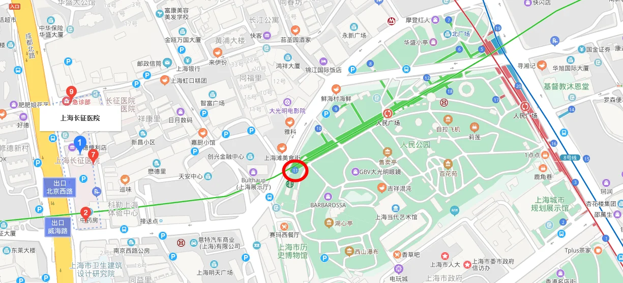 地铁2号线人民广场几号出口离上海长征医院较近（上海长征医院附近地铁出口）3