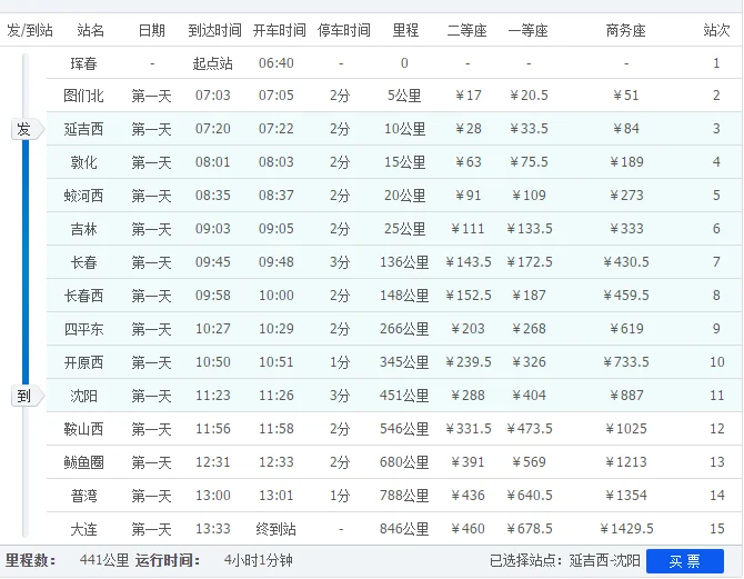 长春到延吉的高铁在哪里坐在哪里取票（沈阳到延吉高铁）3