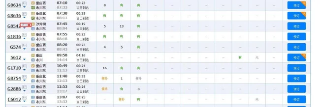 重庆北站一永川东高铁车票（重庆永川高铁时刻表）3