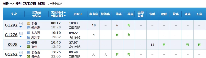 郑州到长春高铁车次（长春到郑州高铁时刻表）1