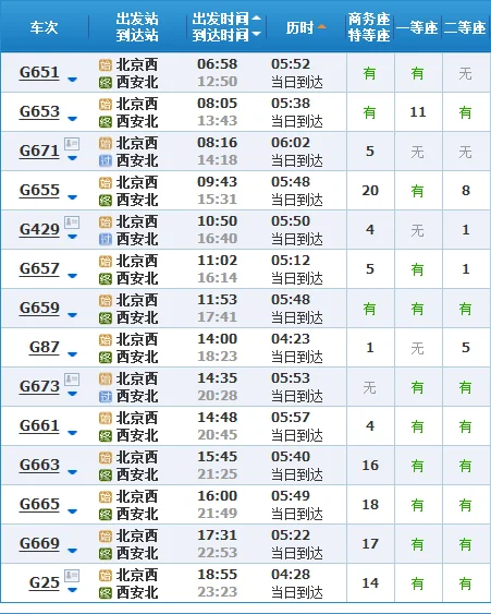 北京到西安的高铁什么时候开通（北京至西安高铁时刻表）3