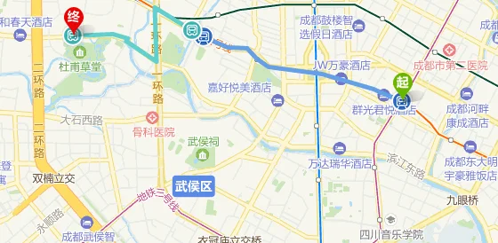 从成都东站出来要去离杜甫草堂近些的宾馆住坐地铁几号线（杜甫草堂最近的地铁站）2