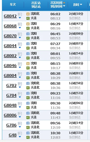 沈阳到大连高铁时刻表路过东岗是几点（沈阳到大连的高铁时刻表）