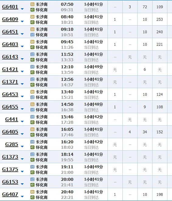 长沙至怀化高铁火车时刻表（长沙至怀化高铁时刻表查询）2