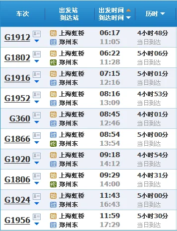 上海到郑州高铁（上海虹桥到郑州东高铁）4