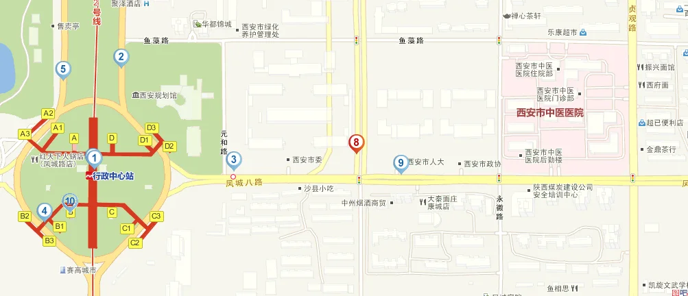 西安行政中心站哪个出口出来离西安市中医院最近(西安北苑地铁口到中医医院)3