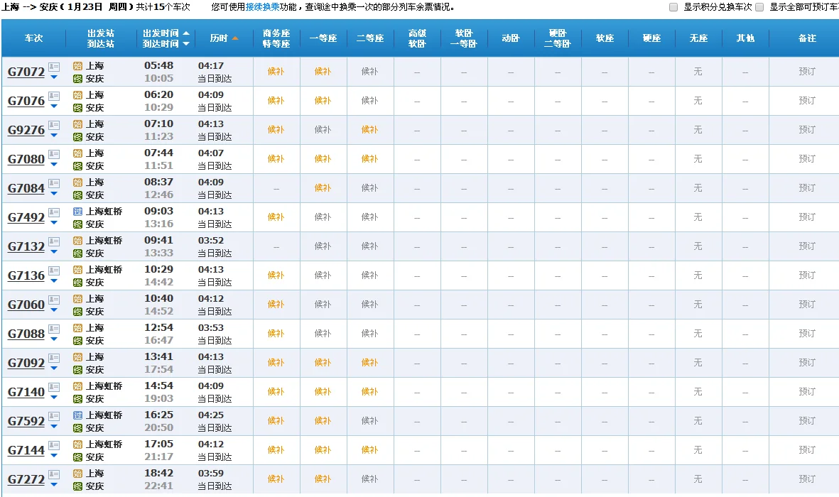 上海到安庆高铁动车时间表（上海到安庆高铁时刻表）4