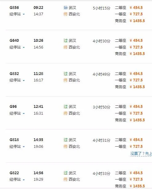 武汉到西安高铁多少小时（武汉西安高铁）5