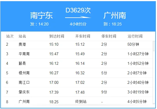 广州到贵港高铁（贵港至广州高铁时刻表）3
