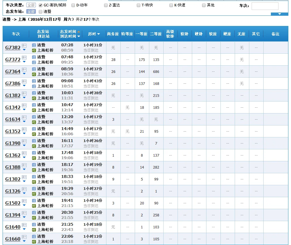 诸暨到上海高铁时刻表（诸暨至上海高铁时刻表）2