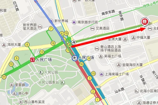 上海地铁2号线江苏路~人民广场 站点附近酒店（上海人民广场地铁口酒店）2