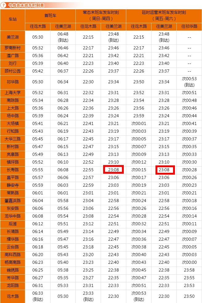 上海地铁7号线首末车时间（上海地铁7号线美兰湖站末班车时间）