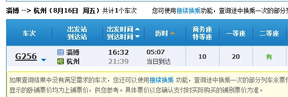 杭州火车东站到淄博市的高铁有几班（淄博到杭州高铁时刻表）2