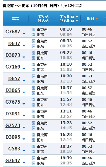 南京站有没有到合肥的高铁要坐多久（南京到肥东高铁时刻表）1