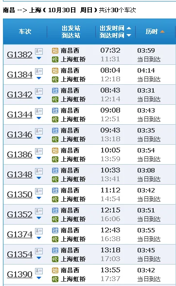 南昌到上海高铁需几小时（南昌到上海高铁时刻表）3