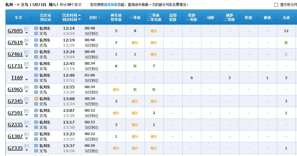 杭州至义乌名站C1637高铁时间表（杭州东站到义乌高铁）