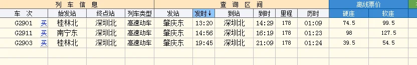 深圳北到肇庆东的高铁票价时刻表（肇庆至深圳高铁时刻表）3