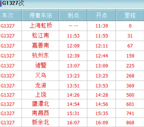 上海到丽水的高铁时间表（g7335高铁时刻表）2