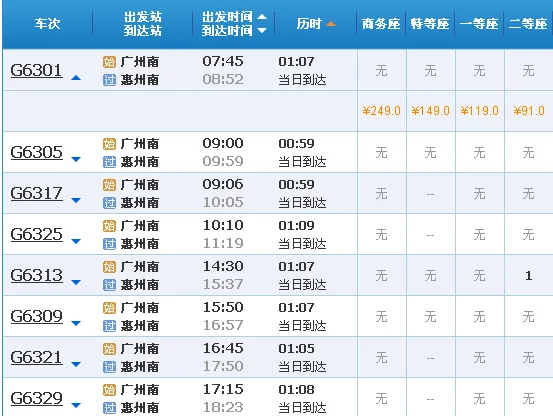 广州南站有到惠州的高铁吗(广州到惠州的高铁)2