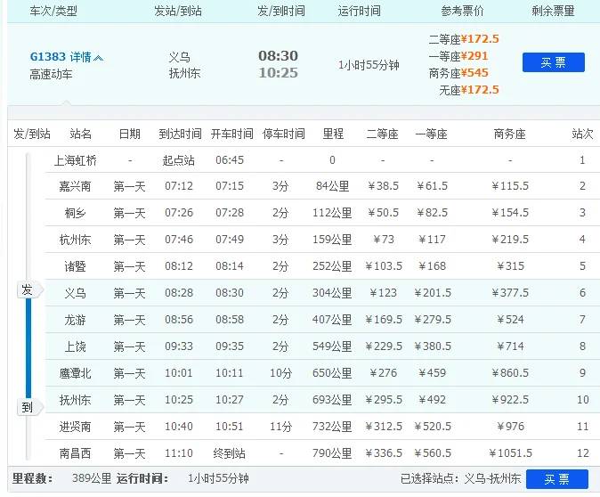 高铁2334次列车途径停靠站(义乌到抚州东高铁时刻表)3