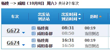 杨凌高铁时刻表(咸阳到杨凌的高铁车次)3