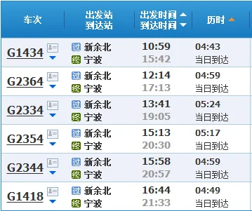 高铁2334次列车途径停靠站（宁波到新余高铁时刻表）4