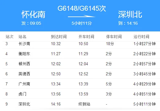 怀化至广州高铁沿途经停站（怀化南到广州南高铁）1