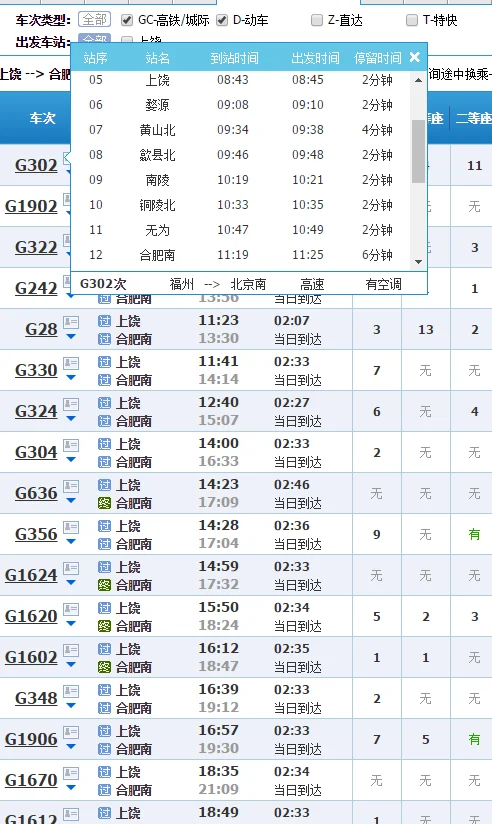 上饶高铁站（上饶到合肥高铁）