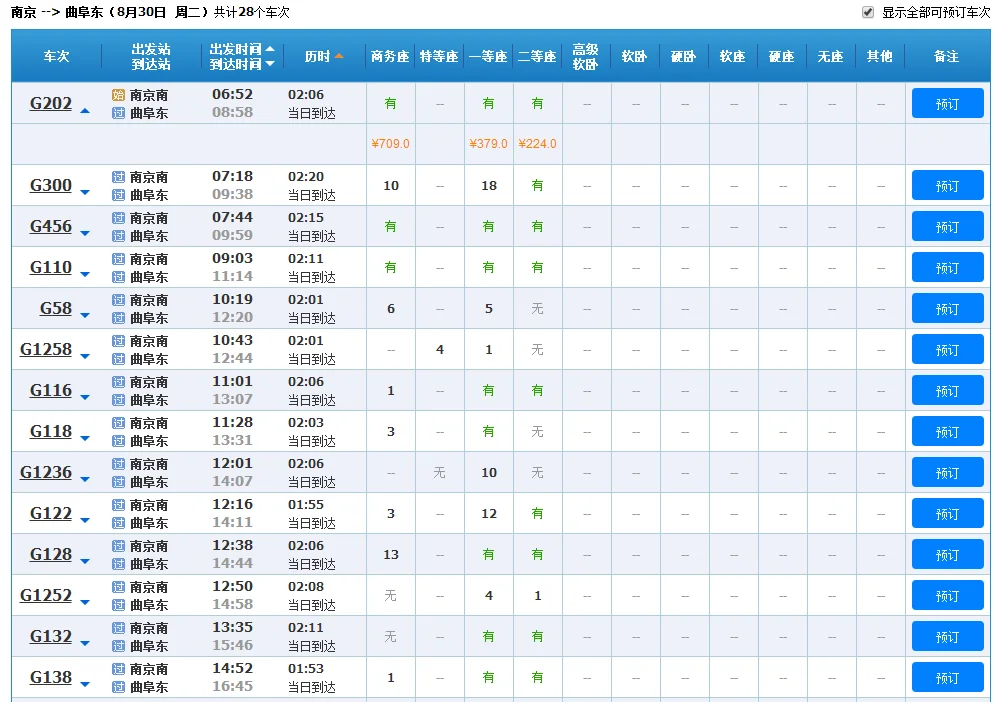 南京到济南要多长时间有没有动车高铁票价多少(南京到山东高铁时刻表)4