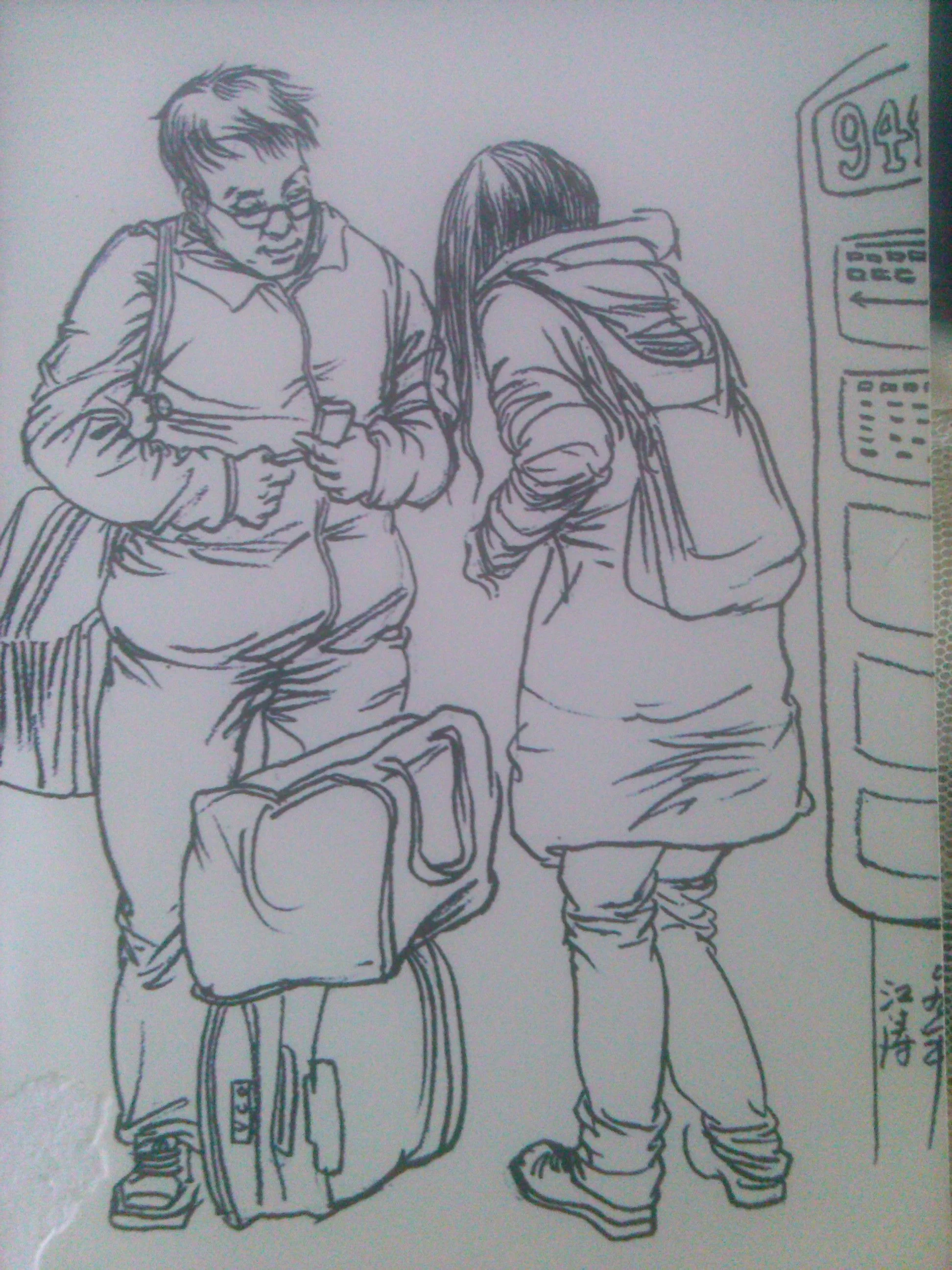 速写公交车站场景素材（速写单人场景在地铁站）