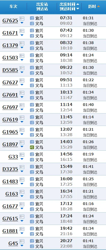 高铁g1503时刻表停靠哪些站(宜兴到义乌高铁时刻表)2