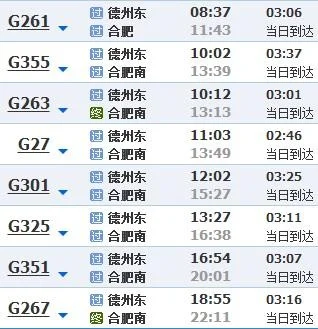 高铁G38时刻表（合肥南到德州东高铁）2