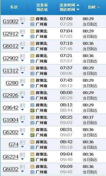 求深圳北高铁到广州南站时间表(深圳北到广州高铁时刻表)