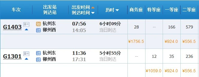 郴州去杭州的高铁票多少钱（杭州到郴州高铁）