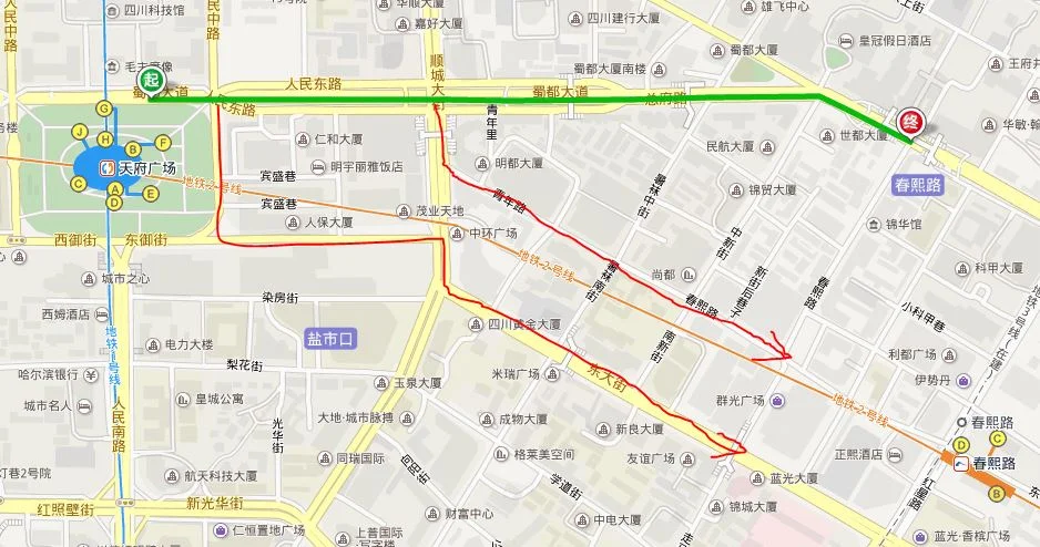 成都春熙路到天府广场怎么走（天府广场到春熙路地铁路线）