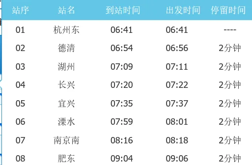 杭州东站到淮南高铁是几点钟(杭州东到淮南东的高铁)3