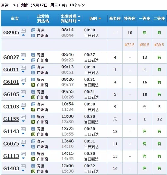 武广高铁清远站到广州南站车次（清远高铁站到广州南站）4