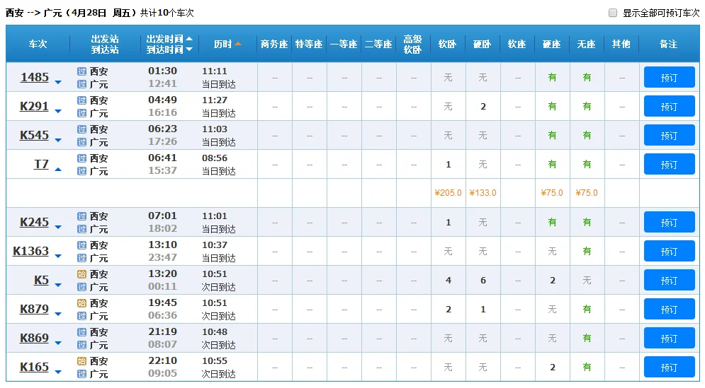 广元到西安高铁多少钱（西安到广元高铁多少钱）1