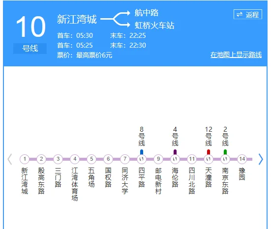 上海地铁10号线线路图及首末班时间(地铁10号线外环末班车时间表)1