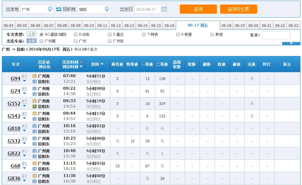 广州南站到信阳高铁途径哪些站（长沙南到信阳东的高铁）3